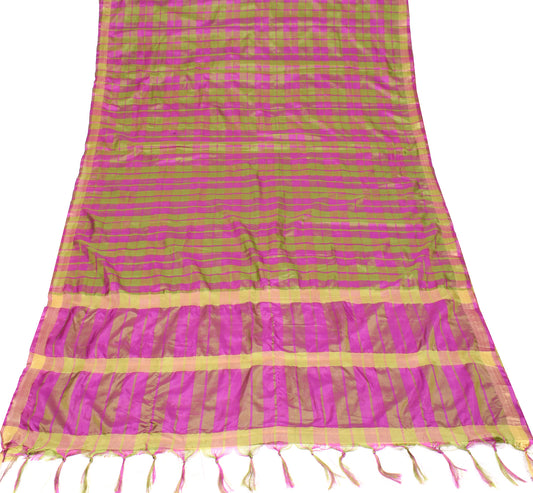 Sushila Vintage Purple Green Saree Checks Woven Chettinad Art Silk Sari Craft Fabric
