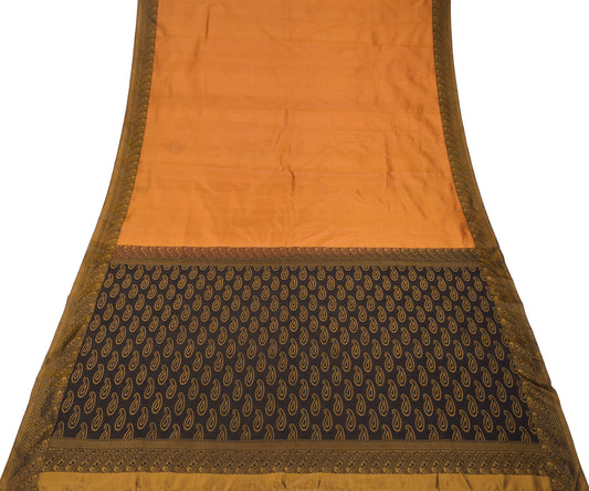 Sushila Vintage  Pure Silk  Saree Red Yellow Dual Toned Soft Sari Woven Craft Fabric