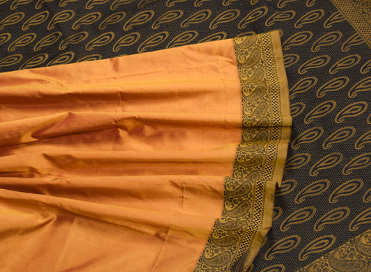 Sushila Vintage  Pure Silk  Saree Red Yellow Dual Toned Soft Sari Woven Craft Fabric