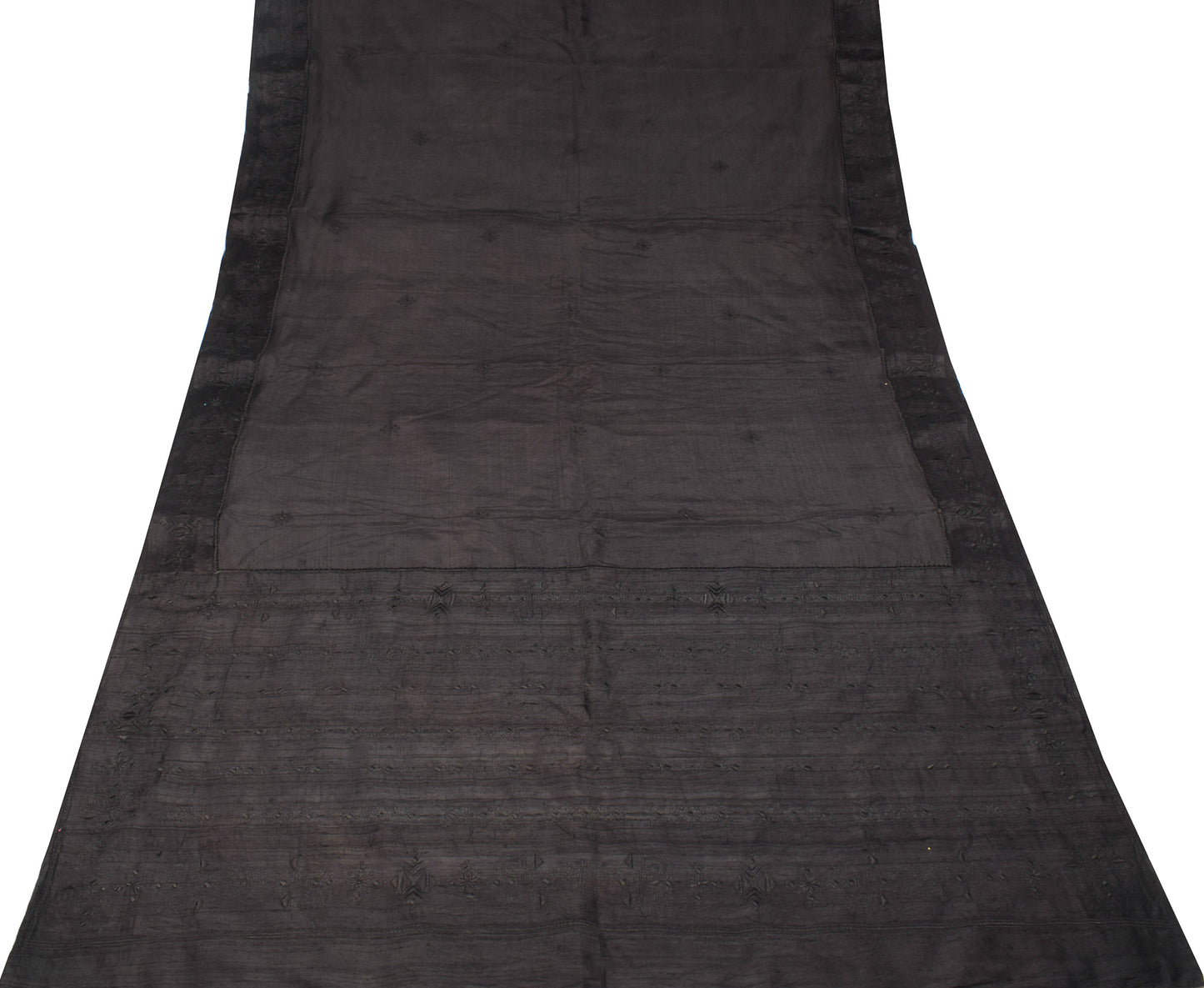 Sushila Vintage Black Embroidered Saree Pure Khadi Silk HEAVY Sari Craft Fabric