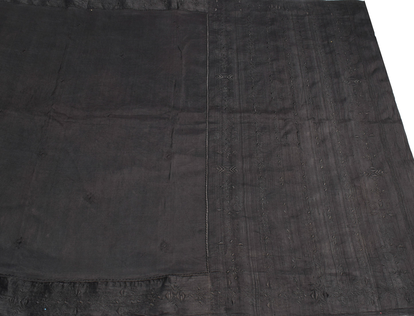 Sushila Vintage Black Embroidered Saree Pure Khadi Silk HEAVY Sari Craft Fabric