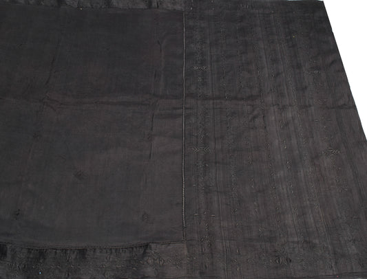 Sushila Vintage Black Embroidered Saree Pure Khadi Silk HEAVY Sari Craft Fabric