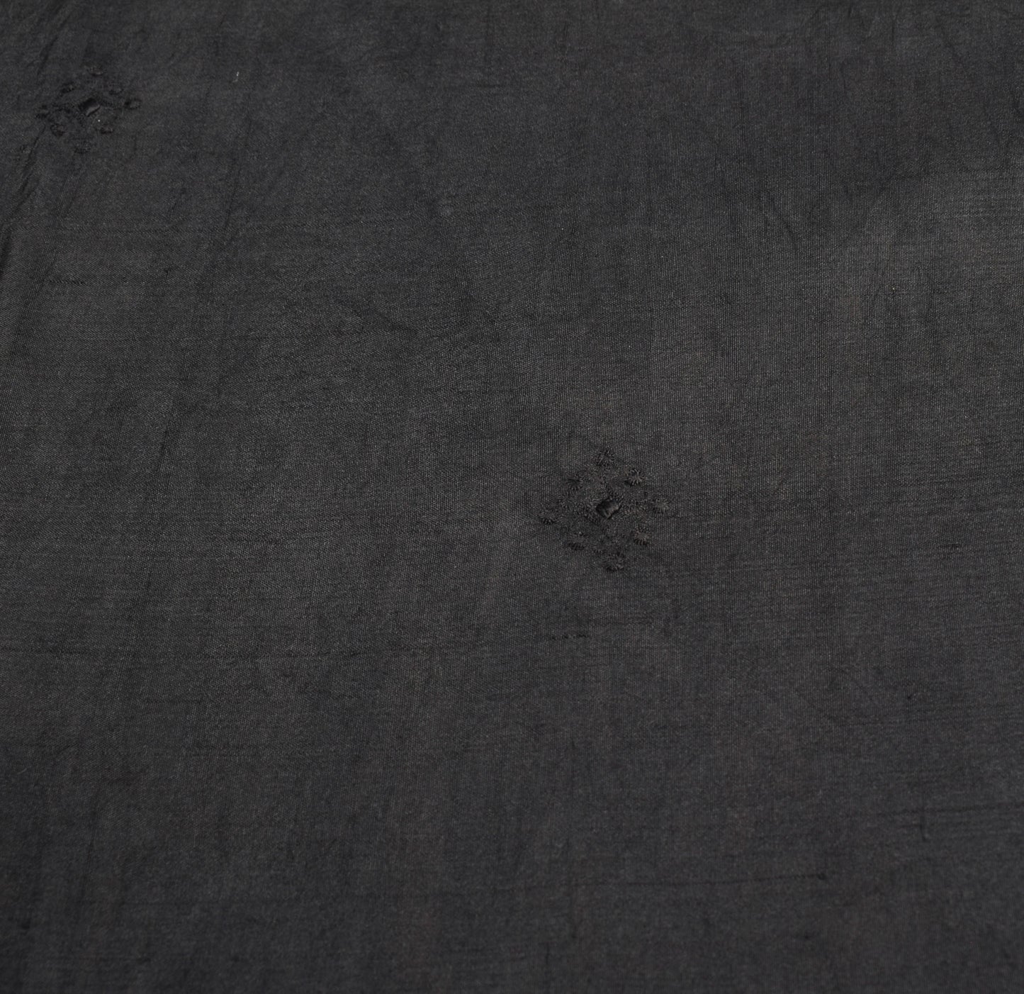 Sushila Vintage Black Embroidered Saree Pure Khadi Silk HEAVY Sari Craft Fabric