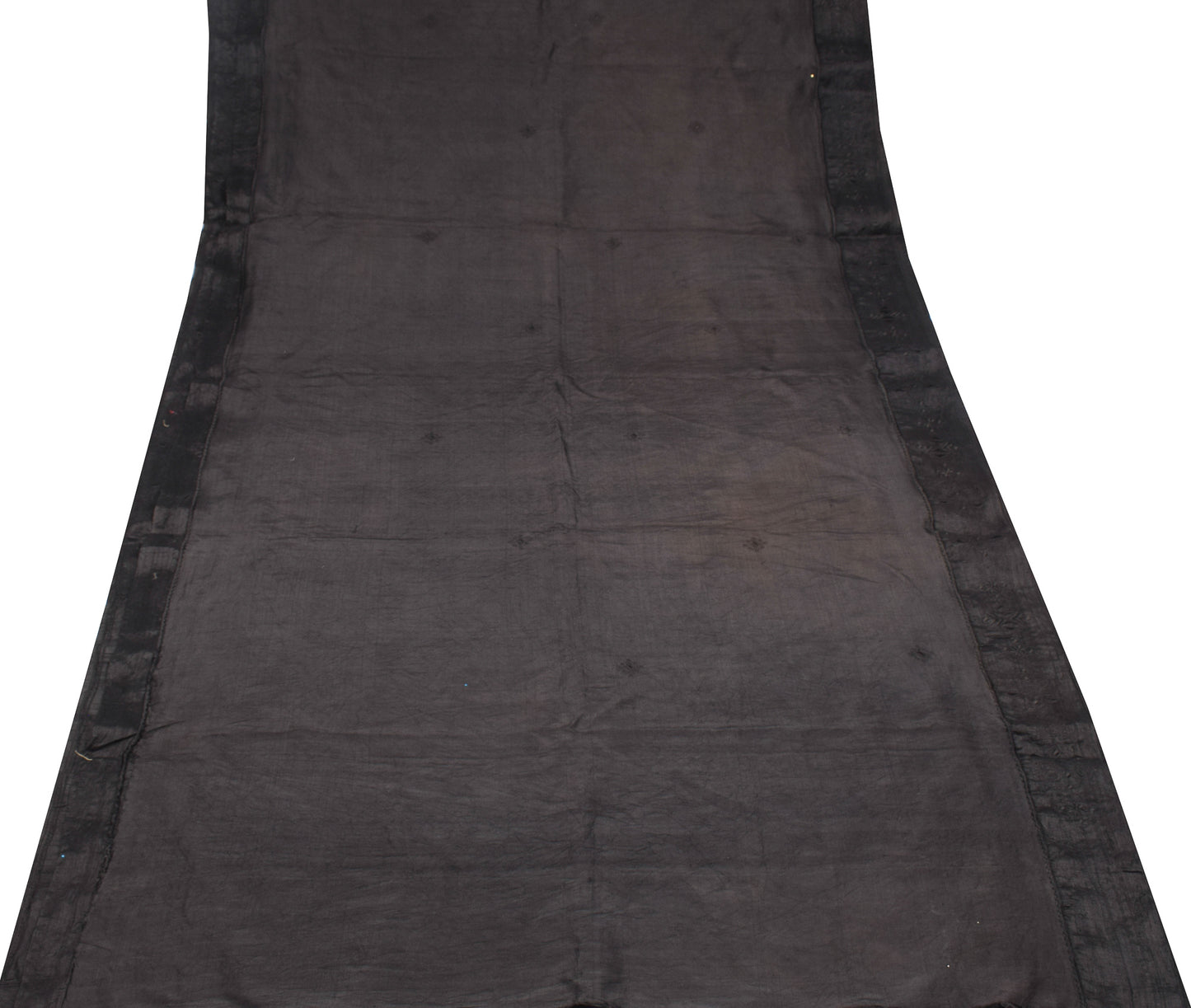 Sushila Vintage Black Embroidered Saree Pure Khadi Silk HEAVY Sari Craft Fabric