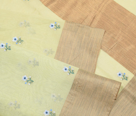 Sushila Vintage Green Embroidered Saree Pure Cotton Silk 5YD Sari Craft Fabric