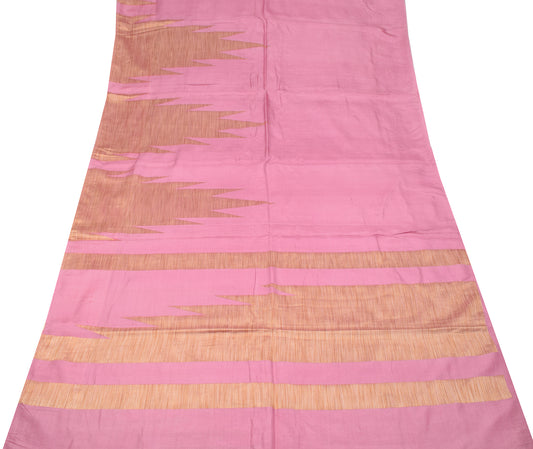 Sushila Vintage Pink Saree Pure Tussar Silk Temple Woven Soft Sari Craft Fabric