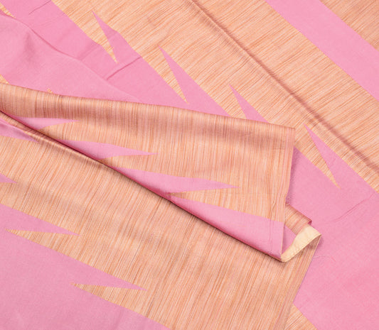 Sushila Vintage Pink Saree Pure Tussar Silk Temple Woven Soft Sari Craft Fabric
