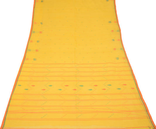 Sushila Vintage Bengal Tant Woven Saree Pure Cotton Yellow Sari Craft Fabric