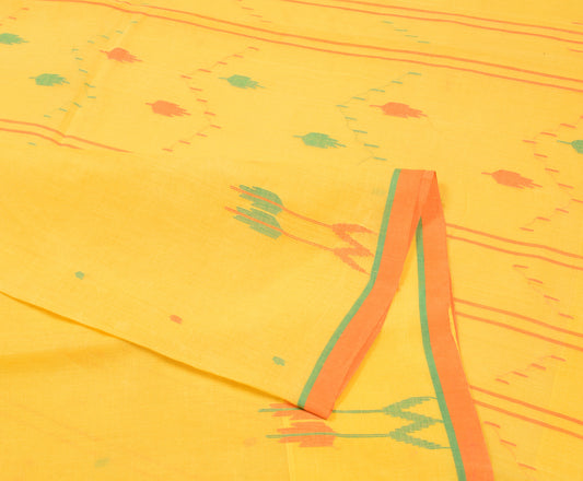 Sushila Vintage Bengal Tant Woven Saree Pure Cotton Yellow Sari Craft Fabric