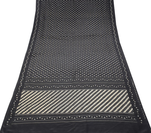 Sushila Vintage Black Saree Pure Crepe Silk Banarasi Brocade Soft Sari Fabric