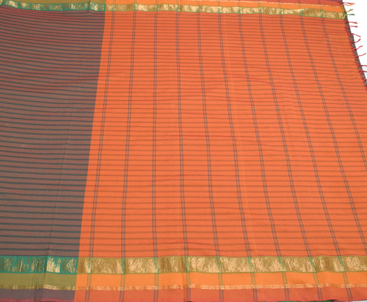 Sushila Vintage Chettinad Pure Cotton Saree Zari Woven Green Sari Craft Fabric