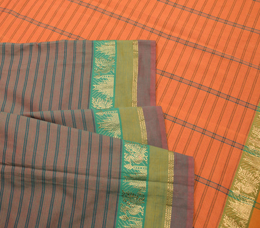 Sushila Vintage Chettinad Pure Cotton Saree Zari Woven Green Sari Craft Fabric