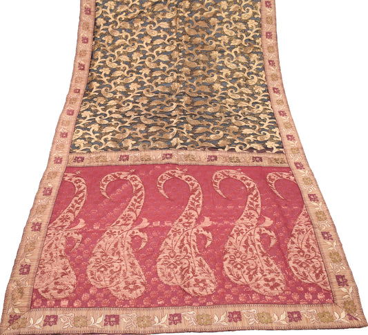 Sushila Vintage Black Art Silk Saree Zari Brocade 6YD Sari Craft Fabric