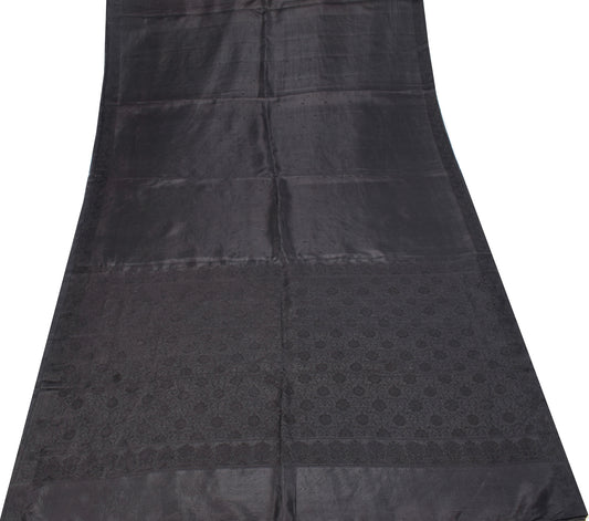 Sushila Vintage Black Saree Pure Silk Hand Woven Soft 6YD Soft Sari Craft Fabric
