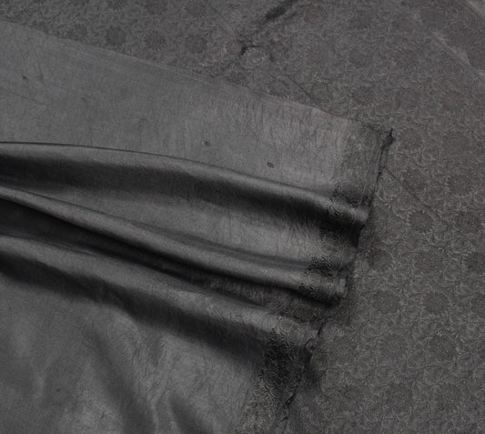 Sushila Vintage Black Saree Pure Silk Hand Woven Soft 6YD Soft Sari Craft Fabric