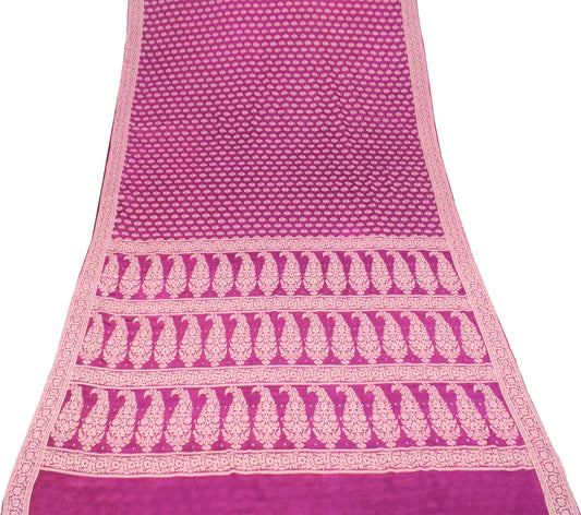 Sushila Vintage Pure Banarasi Chiffon Saree Magenta Wove Handloom Sari Fabric