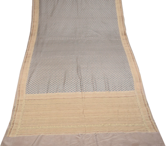 Sushila Vintage Banarasi Woven Saree Pure Silk Gray Handloom Soft Sari Fabric