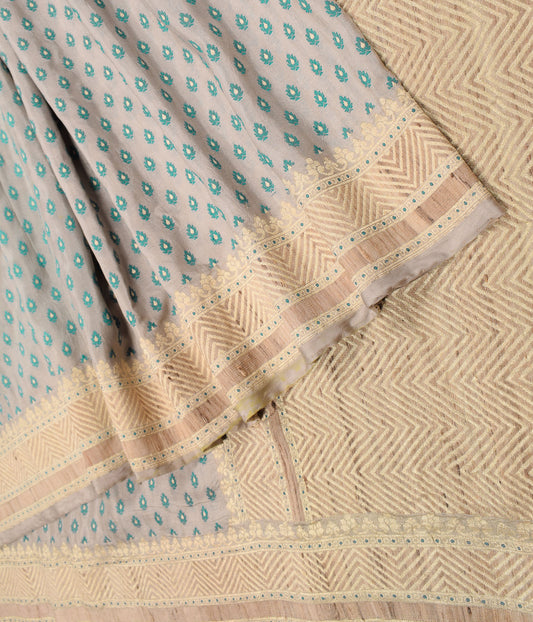 Sushila Vintage Banarasi Woven Saree Pure Silk Gray Handloom Soft Sari Fabric