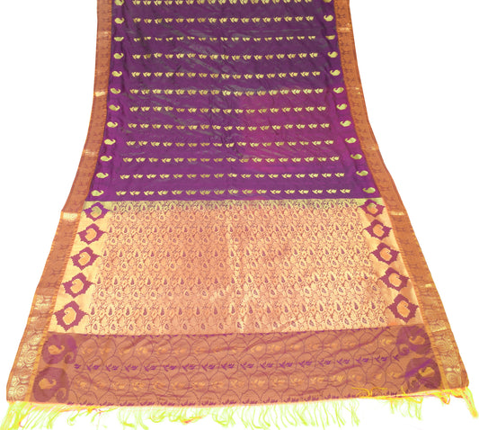 Sushila Vintage Purple Banarasi-Style Saree Art Silk Woven Brocade Sari Fabric