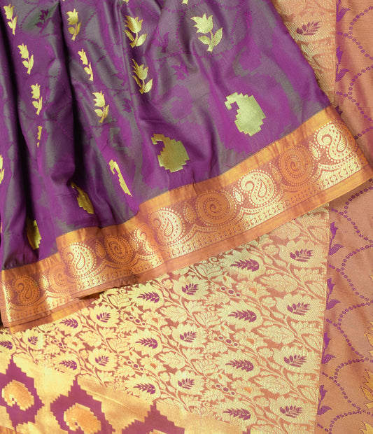 Sushila Vintage Purple Banarasi-Style Saree Art Silk Woven Brocade Sari Fabric