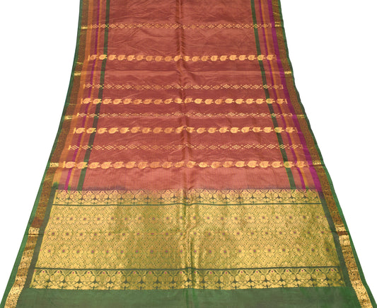 Sushila Vintage Magenta Saree Pure Kanjivaram Silk Gold Zari Brocade Sari Craft Fabric
