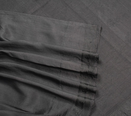 Sushila Vintage Black HEAVY Saree Pure Silk Woven Birds Sari Craft Fabric
