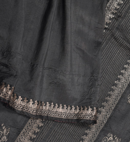 Sushila Vintage Black Classy Saree Pure Silk Zari Brocade Sari Craft Fabric