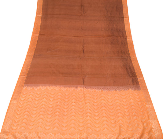 Sushila Vintage Rust Pure Silk Saree Floral Woven Soft 5YD Sari Craft Fabric
