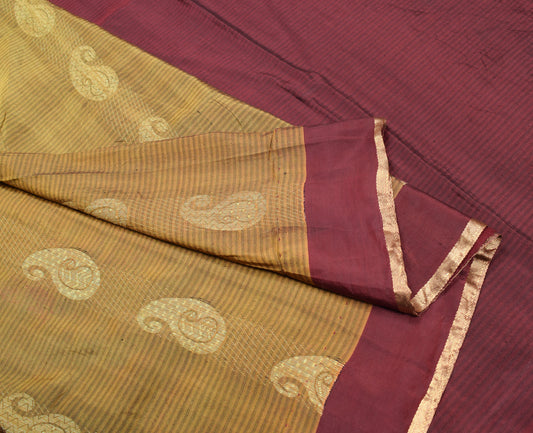 Sushila Vintage Green Saree Maroon Border Pallu Pure Silk Hand Woven Soft Sari Craft Fabric