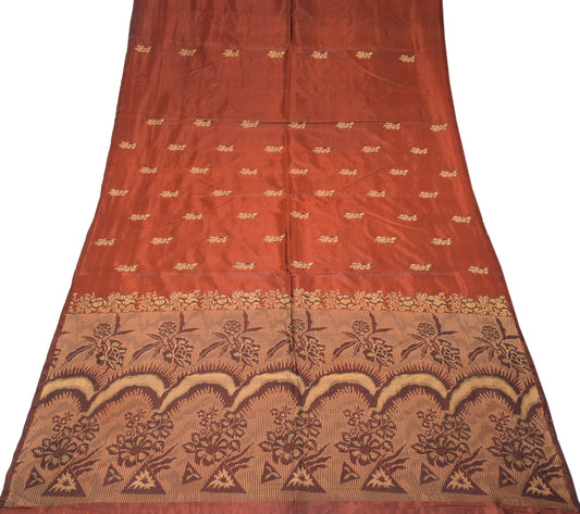 Sushila Vintage Dual Toned Rust Saree Pure Silk Handloom Floral Soft  Sari Craft Fabric