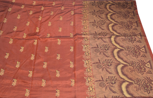 Sushila Vintage Dual Toned Rust Saree Pure Silk Handloom Floral Soft  Sari Craft Fabric