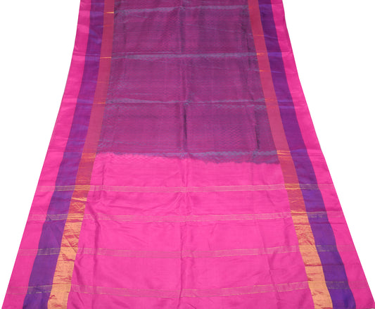 Sushila Vintage Magenta Green Saree Pure Silk Hand Woven Soft Sari Craft Fabric
