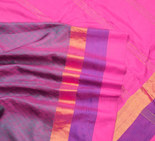 Sushila Vintage Magenta Green Saree Pure Silk Hand Woven Soft Sari Craft Fabric