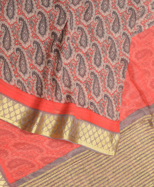 Sushila Vintage Mauve Branded Saree Pure Georgette Zari Brocade Sari Craft Fabric