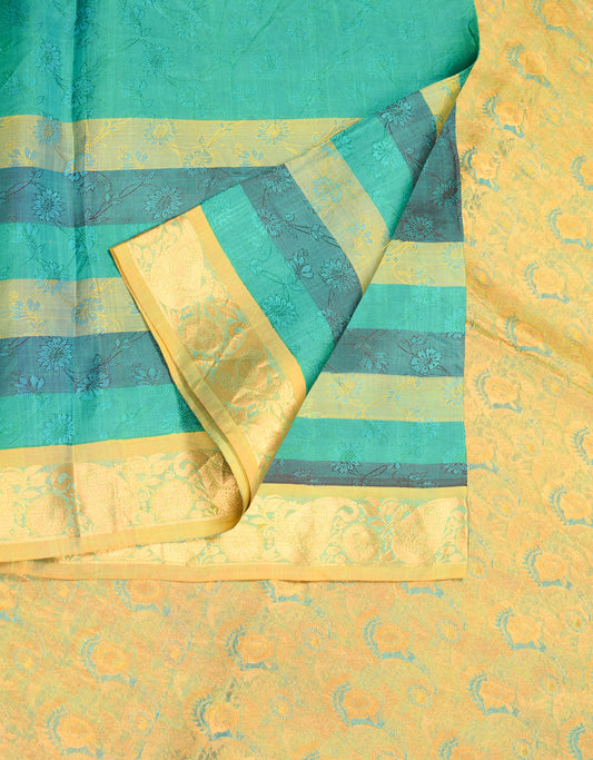 Sushila Vintage Multi-Color Saree Woven Brocade Pure Silk Sari Craft Fabric