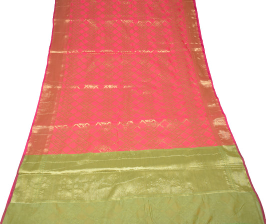 Sushila Vintage Pink Kanchipuram Saree Art Silk Gold Zari Brocade Sari Craft Fabric
