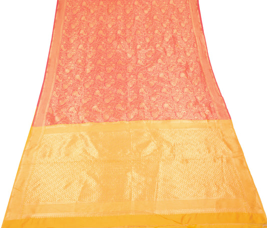 Sushila Vintage Kanchipuram Pink Saree Woven Peacock Art Silk Sari 6YD Fabric