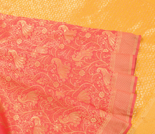 Sushila Vintage Kanchipuram Pink Saree Woven Peacock Art Silk Sari 6YD Fabric