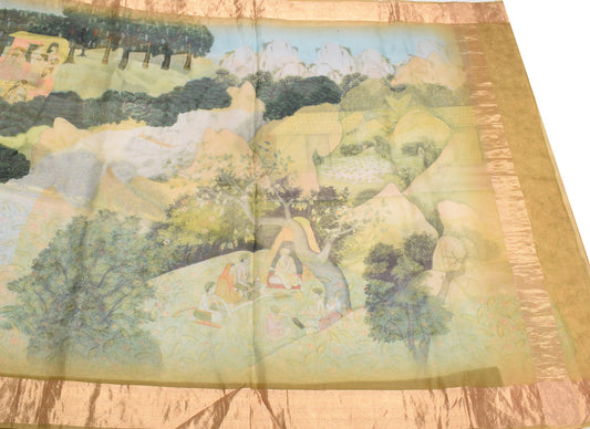 Sushila Vintage Kangra Miniature Art Printed Heritage Saree Pure Organza 6YD Sari