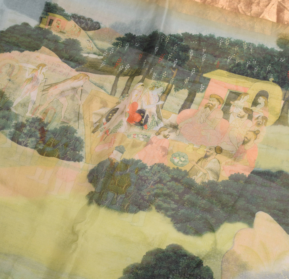 Sushila Vintage Kangra Miniature Art Printed Heritage Saree Pure Organza 6YD Sari