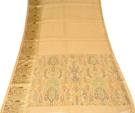 Sushila Vintage Brown Pure Silk Saree Floral Printed & Woven Sari Craft Fabric