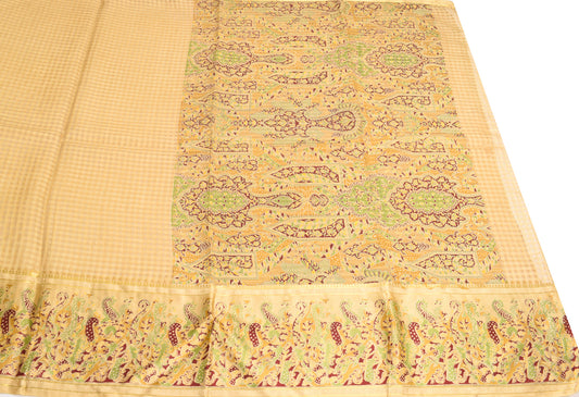 Sushila Vintage Brown Pure Silk Saree Floral Printed & Woven Sari Craft Fabric
