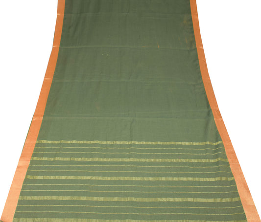 Sushila Vintage Green Woven Saree Art Cotton Zari Woven Sari Craft Fabric