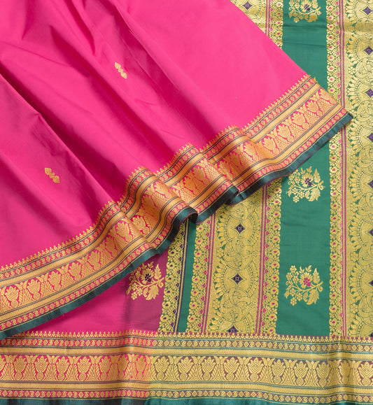 Sushila Vintage Pink & Green Saree Art Silk Floral Woven Sari Soft Craft Fabric