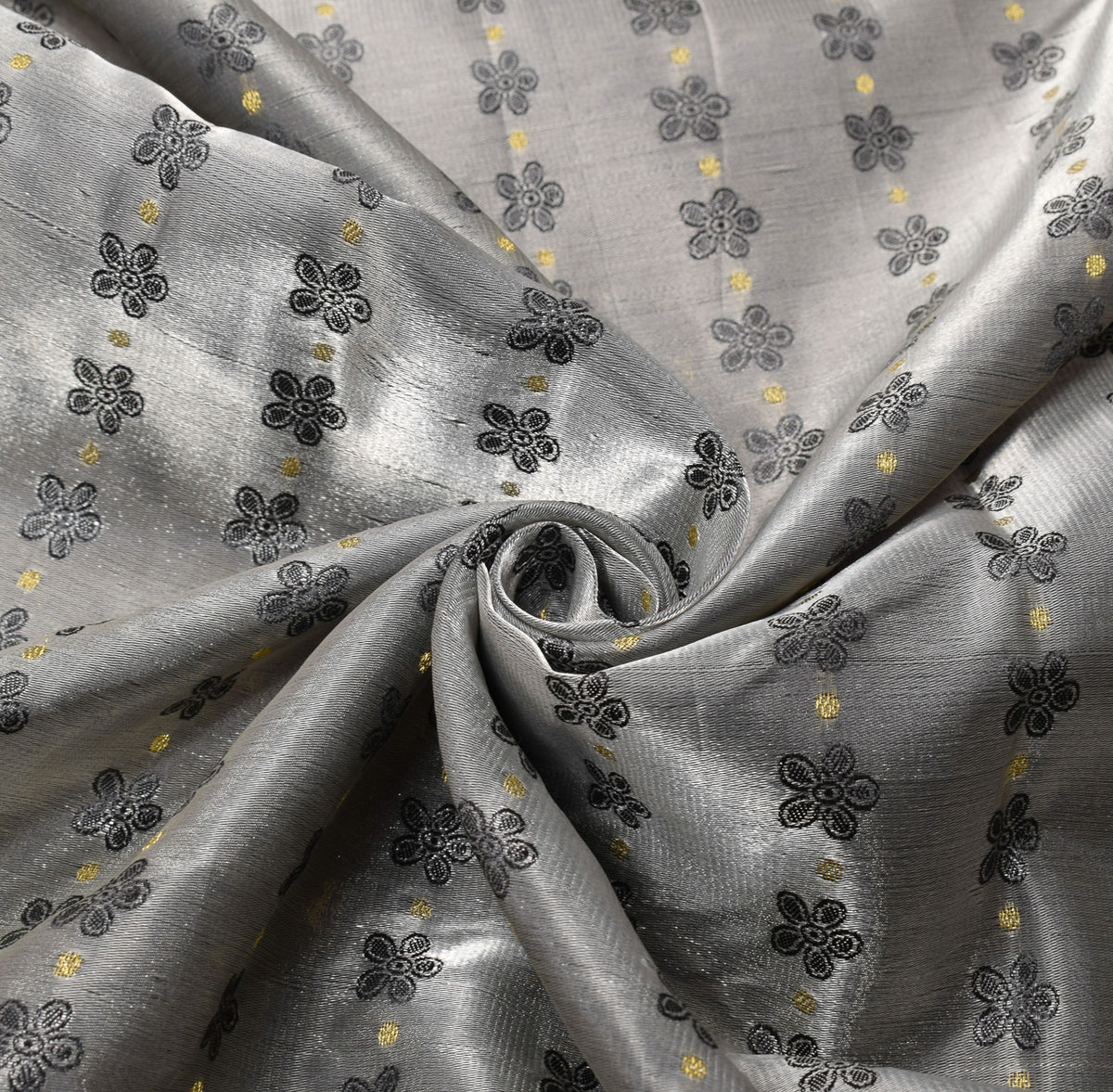 Sushila Vintage Banarasi Heavy Saree Art Satin Silk Brocade Gray Sari Fabric