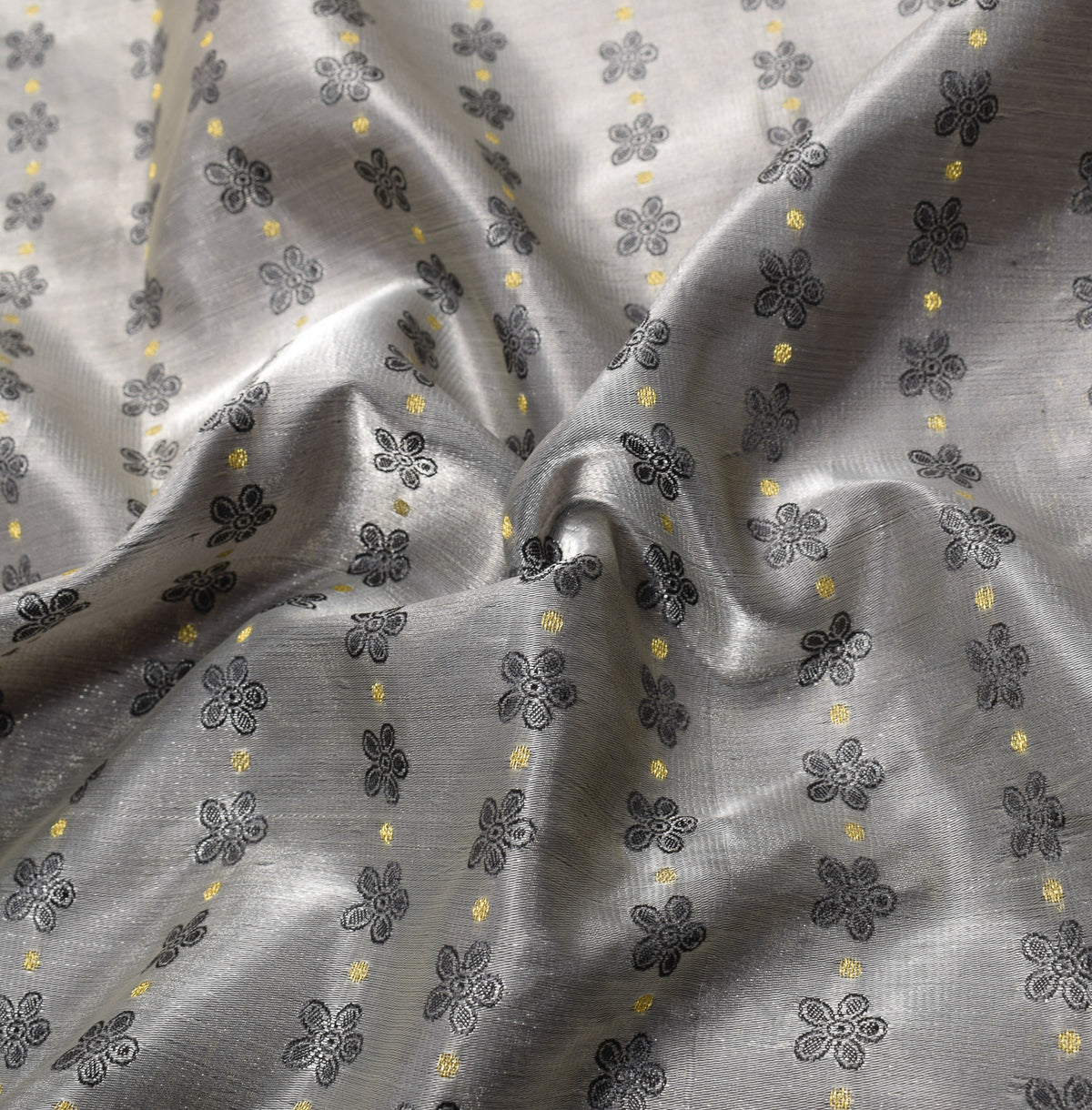 Sushila Vintage Banarasi Heavy Saree Art Satin Silk Brocade Gray Sari Fabric