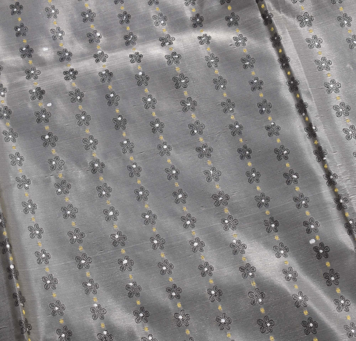 Sushila Vintage Banarasi Heavy Saree Art Satin Silk Brocade Gray Sari Fabric