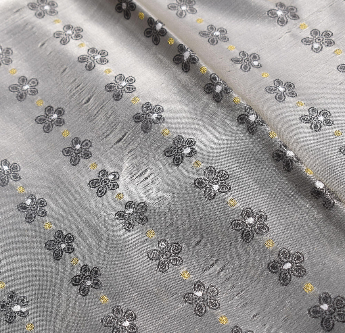 Sushila Vintage Banarasi Heavy Saree Art Satin Silk Brocade Gray Sari Fabric