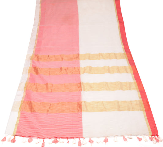 Sushila Vintage White Red Saree Art Silk Sambalpuri Handloom Sari Craft Fabric