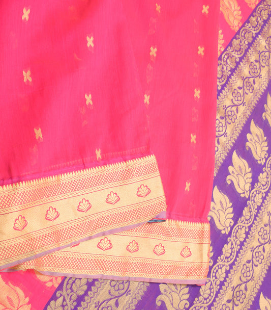 Sushila Vintage Magenta Woven Saree Art Banarasi Cotton Silk Soft Sari Craft Fabric